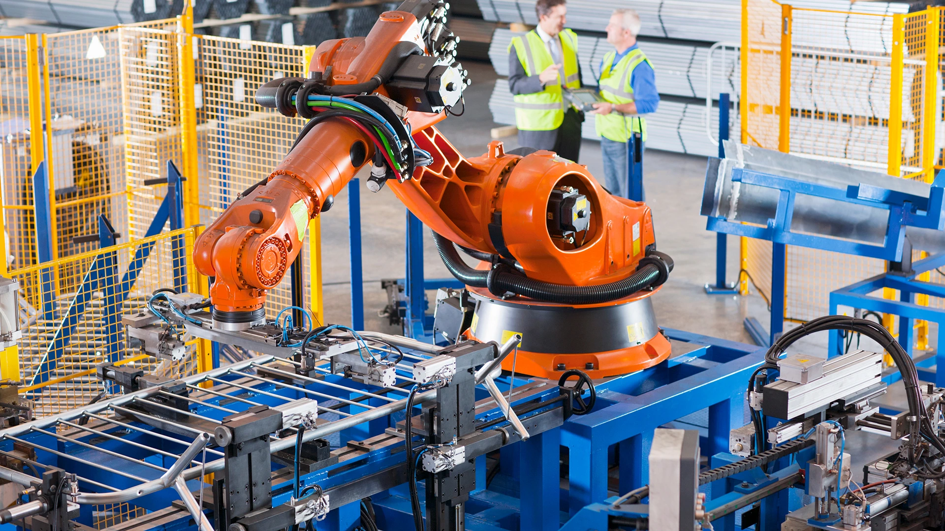 Industrial robots operating on an automated production line